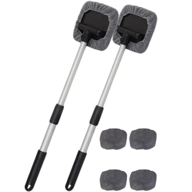 Cepillo retráctil para limpiador de parabrisas - mango extensible de 27-45" con almohadilla de microfibra para el interior del cristal y salpicadero del coche, removible para almacenamiento