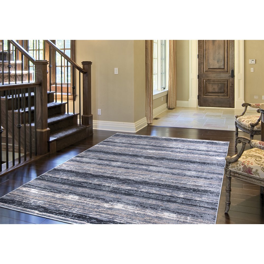 Mainstays Natural Striped Area Rug, 5'3" x 7', Gray