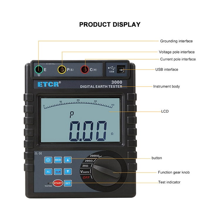 Digital Multimeter ETCR3000 0~600V Digital Earth Resistance Meter Electric Tester ,Efficient Features
