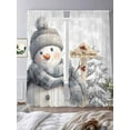 thumbnail image 2 of Grey Christmas Sheer Curtains 108 inches Long 2 Panels Set Snow Hat Snowman Merry Christmas Tiers Sheers Rod Pocket Small Window Short Curtains for Kitchen Cafe, Each 52" W x 108" L, 2 of 7