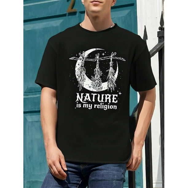 Playera Para Hombre - T-shirtNature Is My Religion Witch Halloween Mens Cotton T-Shirt Top Tee For Adult, Men, Women, Teen, Teenager, Adolescent, YouthFather's Day, Mother's Day, New Year, Spring F