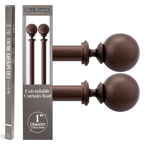 Deco Window 72 to 144 Inches 2 Pcs Adjustable Curtain Rod for Windows with Ball Finials & Bracket Set (Brown)