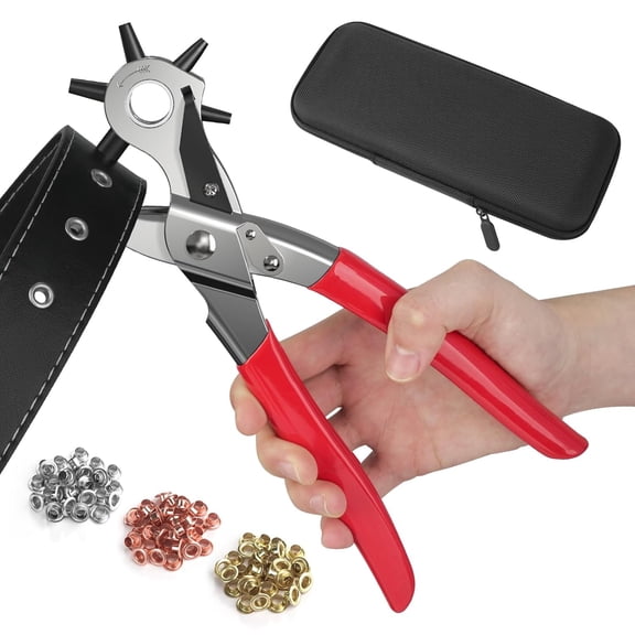 2 in 1 Leather Hole Punch Eyelet Tool Kit, 3/16" 4.5mm Revolving Hole Puncher, Eyelet Pliers, Metal Eyelets for Fabric Shoes Leather Clothes Belt