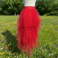 thumbnail image 4 of MAIHAN-Women's Asymmetrical Mesh Midi Skirt - High Waist Tiered Layered Skirt with Front Short Back Long Design,Skirts for Women(Red), 4 of 4