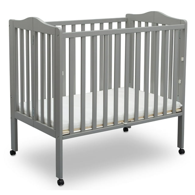 Delta Children Folding Portable Mini Baby Crib with 1.5-inch Mattress, Grey
