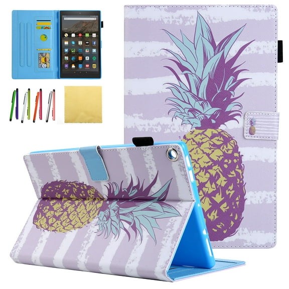 Allytech Case for All-New Amazon Fire HD 8 Tablet (8th/ 7th / 6th / 5th Generation, 2018/ 2017 / 2016 / 2015 Release) - Folio Stand Cover Case with Card Slots & Auto Wake / Sleep, Golden Pineapple
