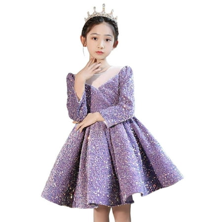 

OJinShaWanO Little Girls Black Dress Toddler Kids Girls Cute Sequin Glitter Party Carnival Gown Princess Formal Dress Purple Polyester Spandex 18-24 Months