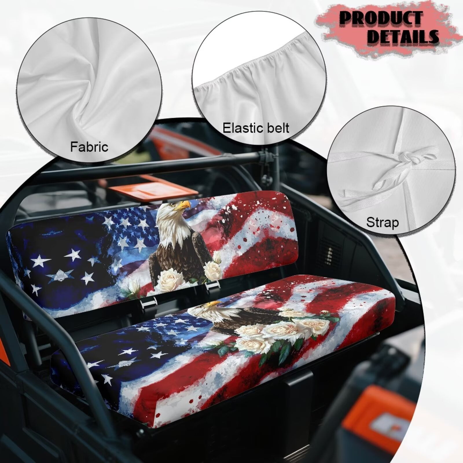 Binienty UTV Accessories Seat Covers Compatible With Kawasaki Mule 300 3010 3020 4000 4010 2001-2023 2025 Soft Easy Install American Flag Bald Eagle UTV Seat Cover Set Split Seats Covers