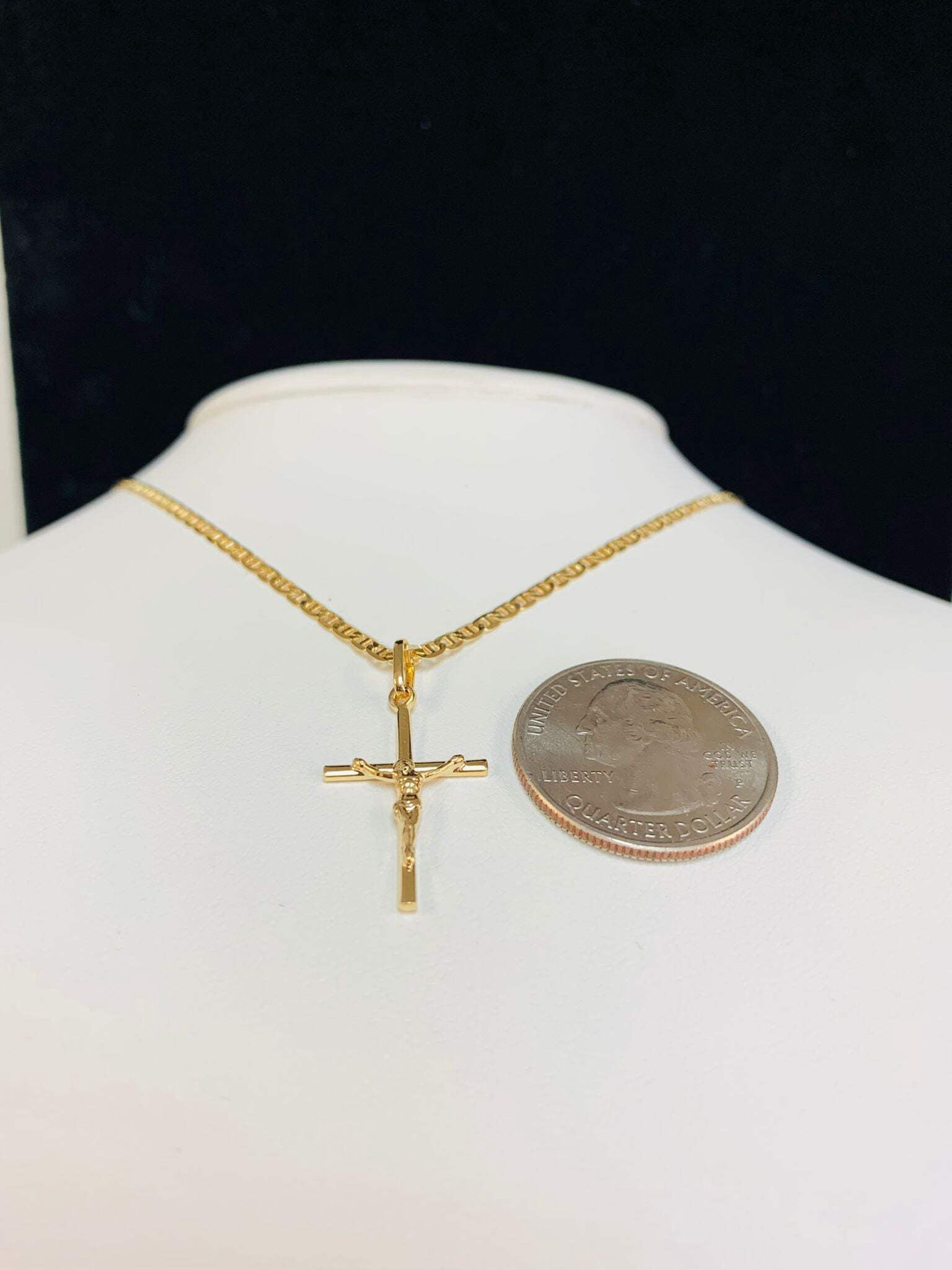 primejewelry269 Tube Cross Necklace for Women, Gold Filled, Dainty Cross with Mariner Chain, 24x14mm