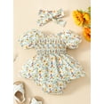 thumbnail image 3 of Musuos Newborn Girl Outfit, 3 6 9 12 18M Short Sleeve Pleated Floral A-line Romper Dress with Headband Clothes, 3 of 10