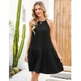 thumbnail image 4 of Fiophy 100% Linen Dress Halter Neck Sleeveless Summer Casual Ruffle Midi Beach Dresses, Black,L, 4 of 8
