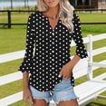 thumbnail image 5 of Edvintorg Womens Tops Polka Dot Flare 3/4 Sleeve Loose Top Fashion V Neck Casual Button Down Shirt Women's Clothing Black M, 5 of 7