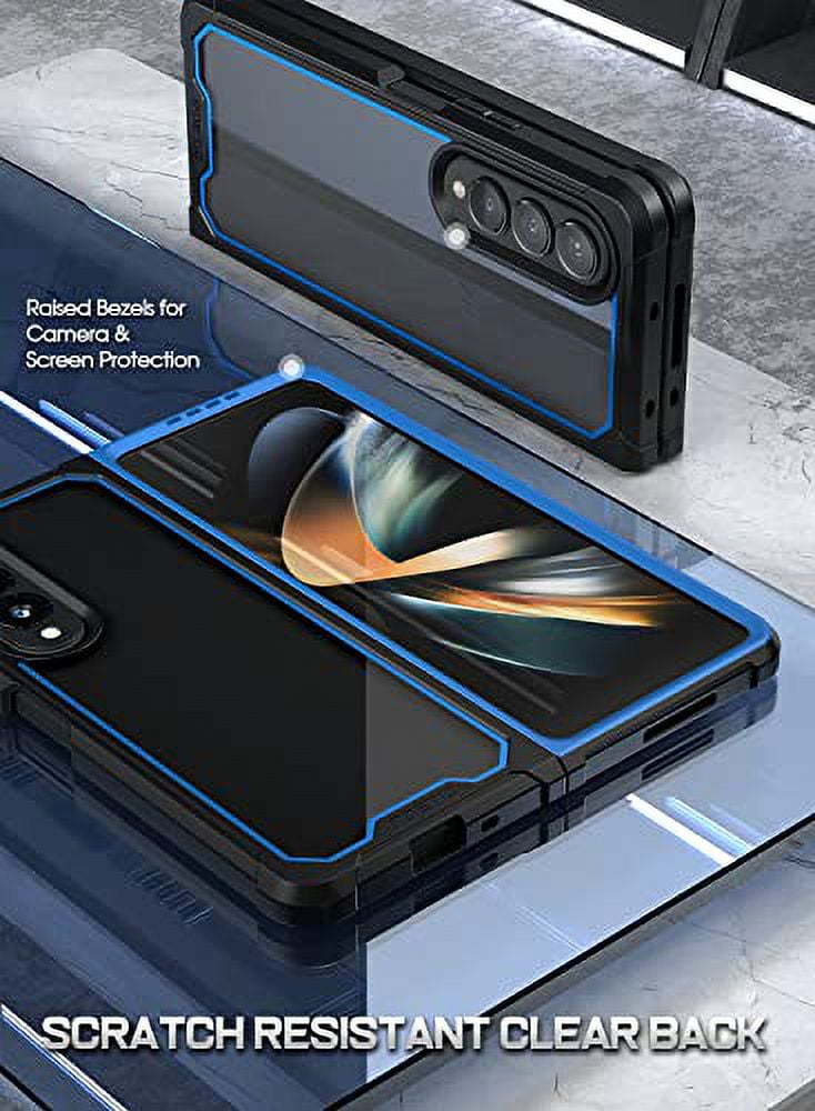 Poetic Guardian Case for Samsung Galaxy Z Fold 4, Clear Case with Built-in Screen Protector, Blue/ Clear