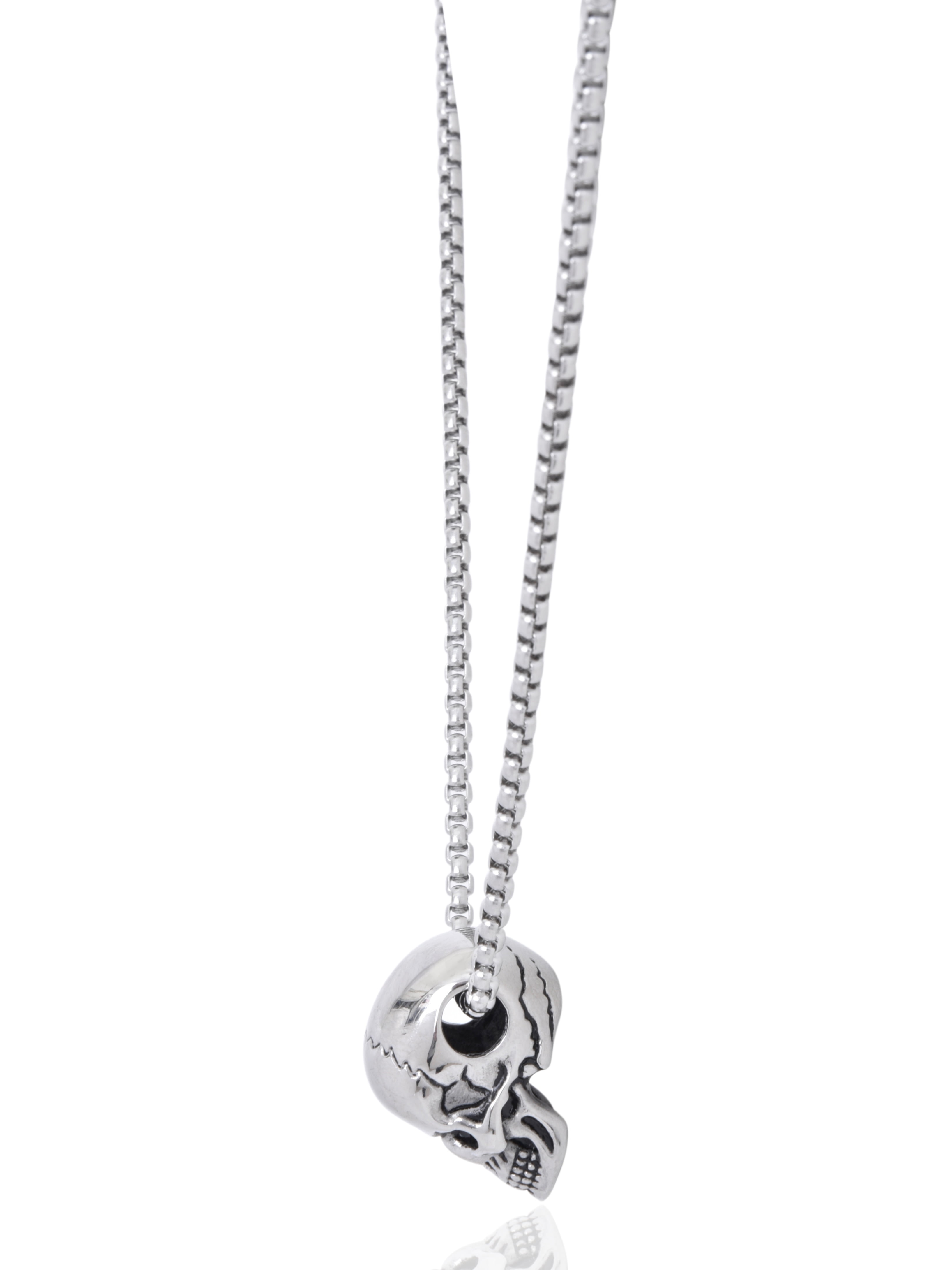 Ed Jacobs Silver Stainless Steel Skull 24" Necklace