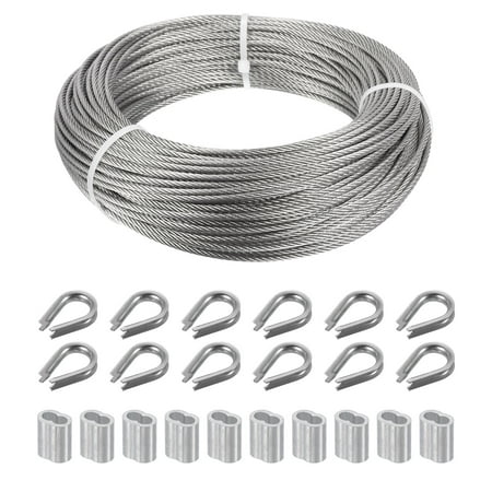 

1/8 x200ft Wire Rope Cable Stainless Steel Wire Rope 7x7 Wire with 50 Aluminum Crimping Sleeves 12 Wire Rope Thimbles