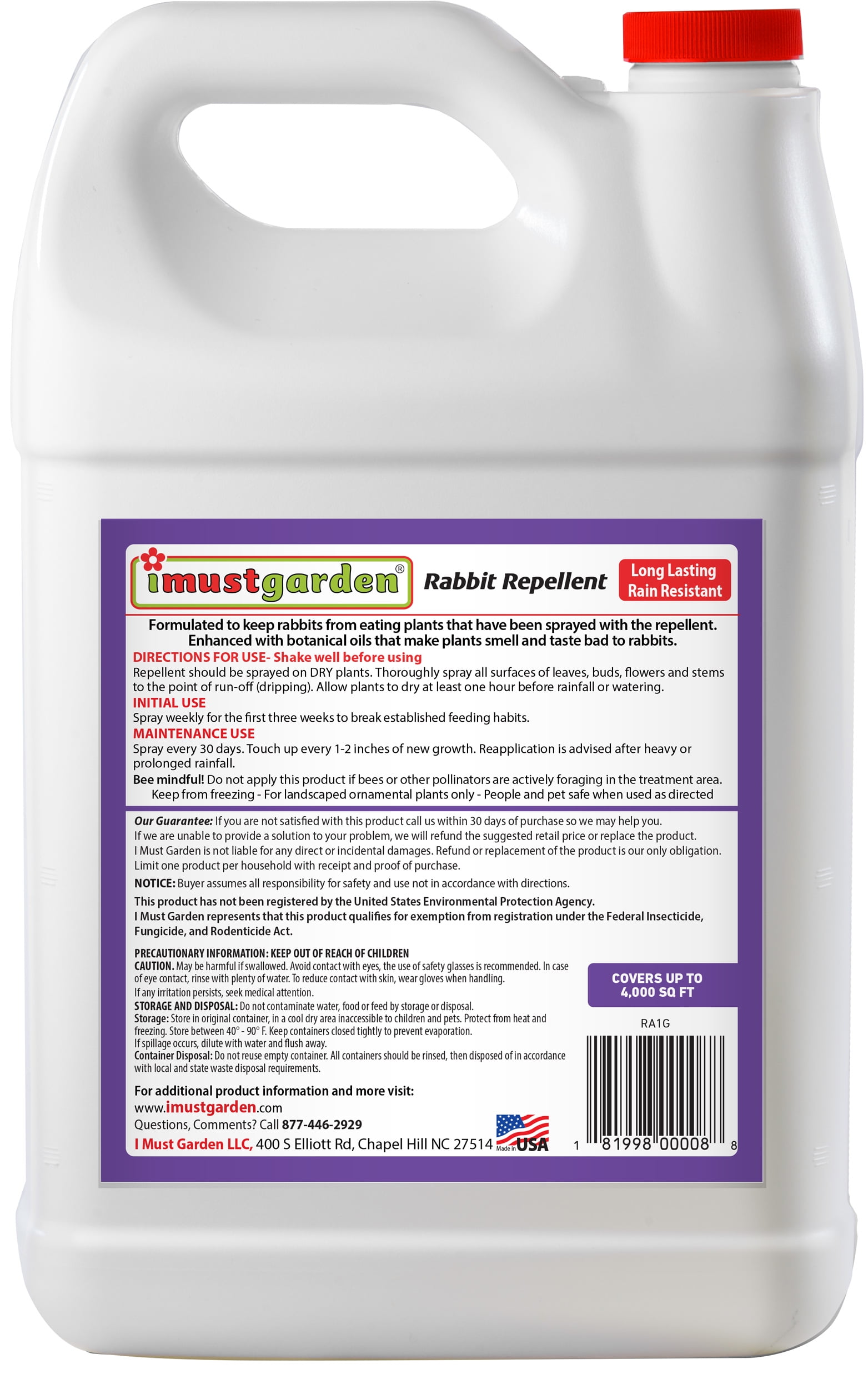 I Must Garden Rabbit Repellent: Mint Scent Rabbit Spray for Plants & Lawns - 1 Gallon Ready to Use Refill