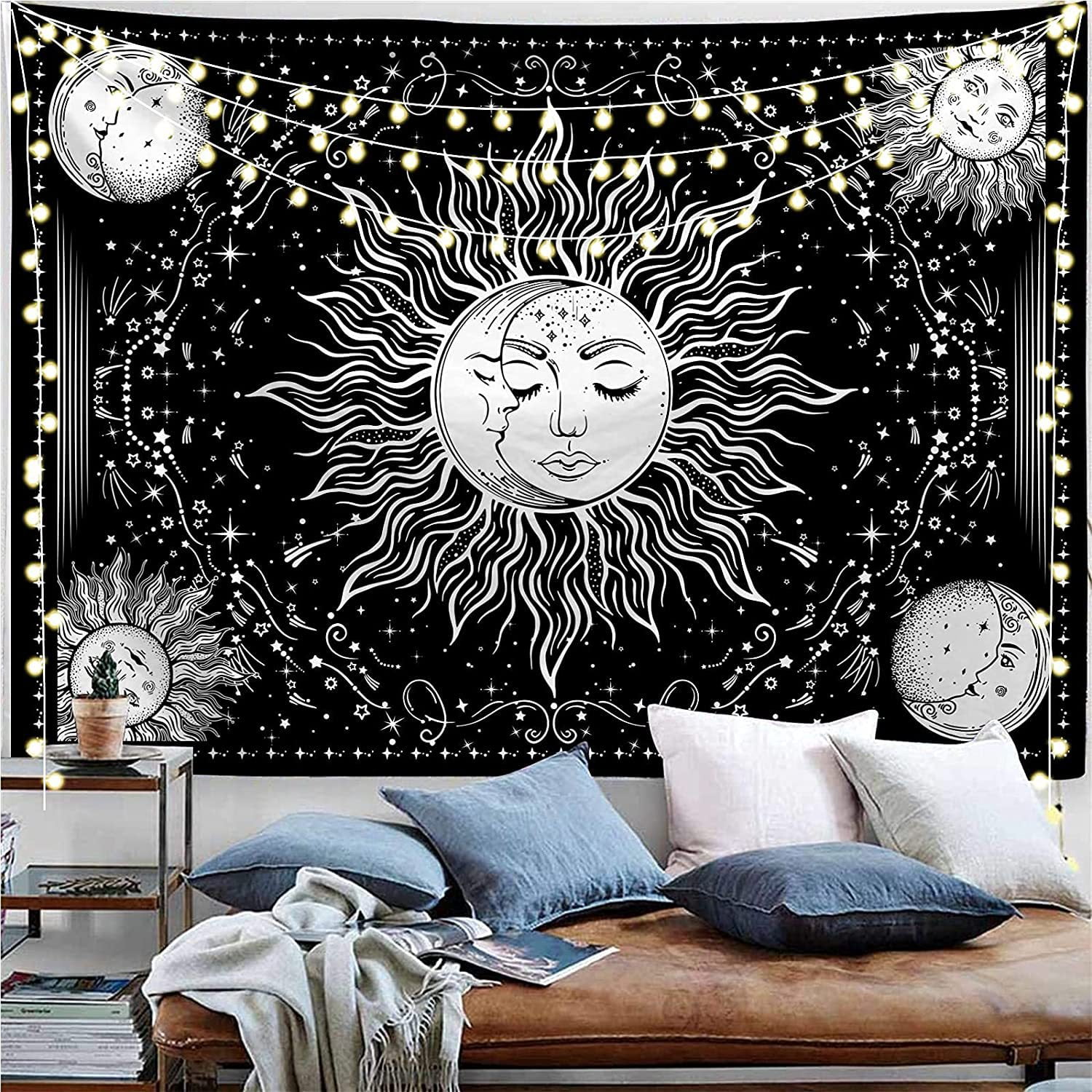 Black and white tapestry sun and moon best sale