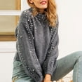 thumbnail image 5 of Suéter de punto de color sólido con cuello redondo para otoño e invierno, suéter corto con mangas abullonadas y decoración de perlas sintéticas, prendas de punto para mujer, 5 of 5