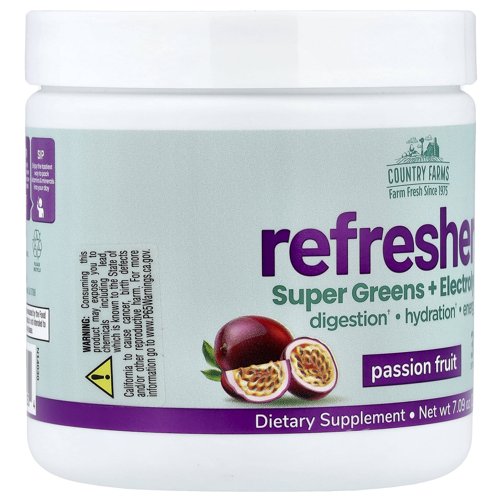 Country Farms Refreshers, Super Greens + Electrolytes, Passion Fruit, 7.09 oz (201 g)