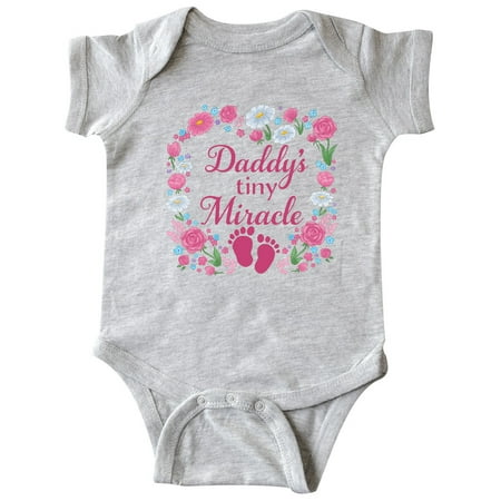 

Inktastic Daddy s Tiny Miracle with Pink Flowers and Baby Footprints Gift Baby Boy or Baby Girl Bodysuit