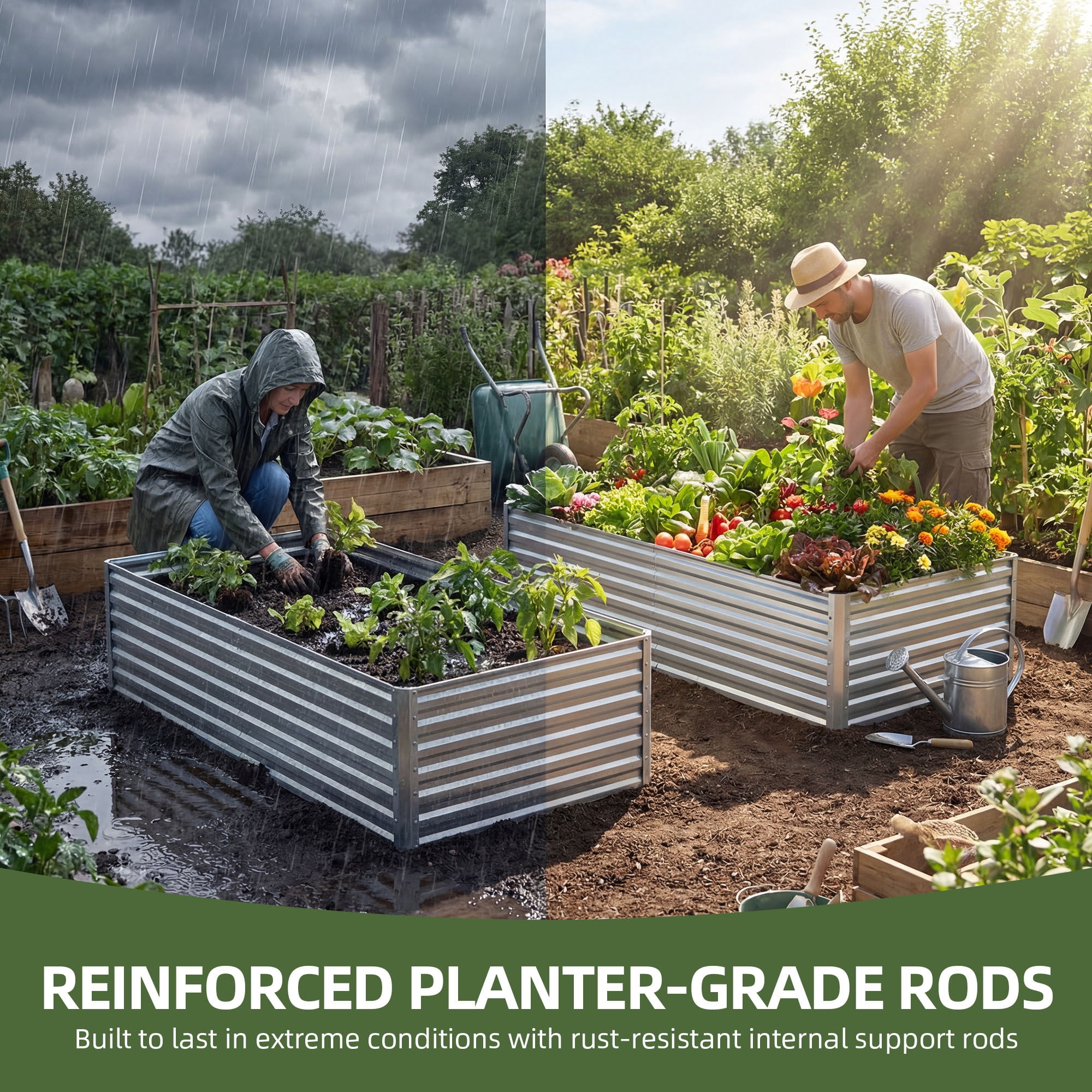 Uforic 2 Pack 6x3x2 f Silver Galvanized Raised Garden Bed Kit, Metal Planter Box with Gloves, Ground Nails & Support Rod, Outdoor Above-Ground Planter for Plants, Vegetables, and Flowers