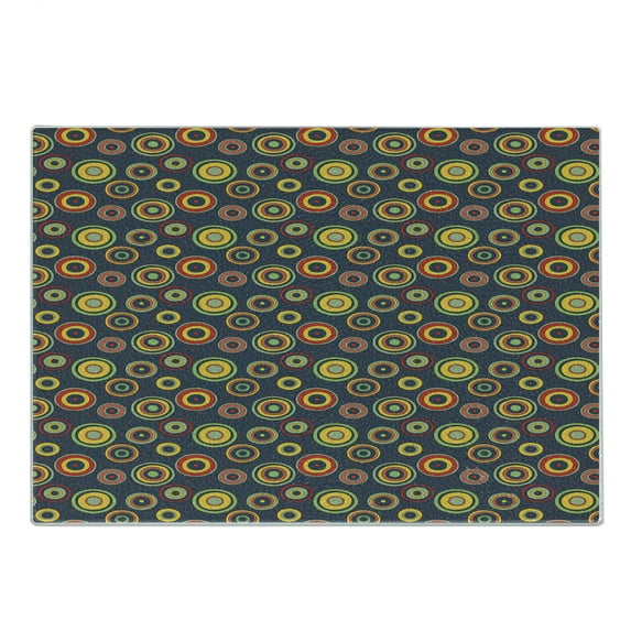 Yellow and Green Cutting Board, Psychedelic Circles Pattern on a Background of Polka Dots, Decorative Tempered Glass Cutting and Serving Board, in 3 Sizes, by Ambesonne