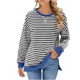thumbnail image 4 of Striped Oversized Sweatshirt Women Long Sleeve Crew Neck Hoodies Fashion Casual Loose Pullover Top (Black L), 4 of 7