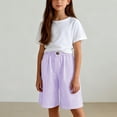 thumbnail image 2 of HAOTAGS Girls Shorts,Breathable Button Front Casual Striped Knee-Length Shorts Purple 6, 2 of 8