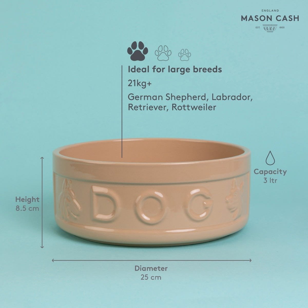 Mason Cash Cane Lettered Dog Bowl | 5.9"