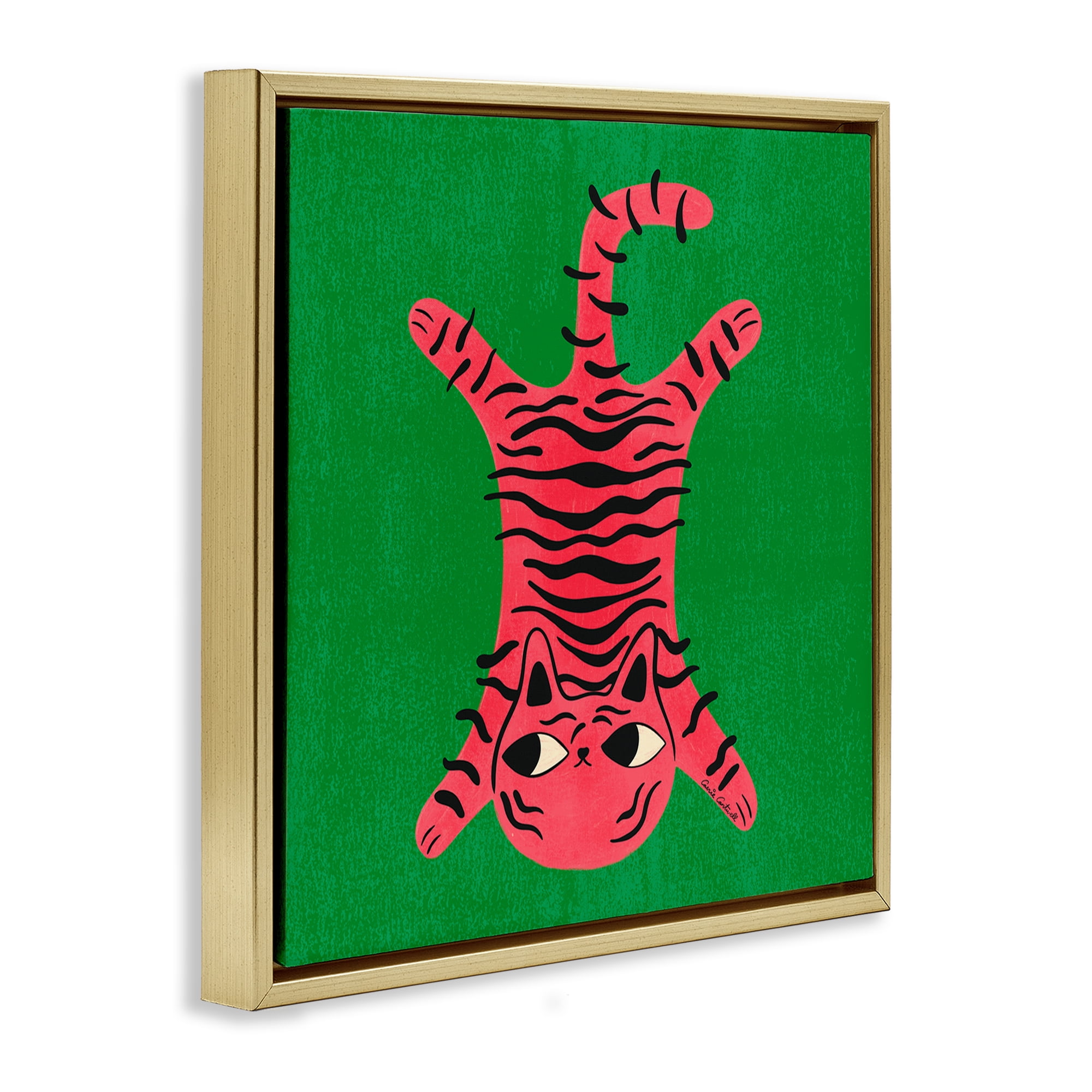 Stupell Industries Funky Retro Cat Pink Animals Painting Gold Floater Framed Canvas Art Print Wall Art, 18 x 18
