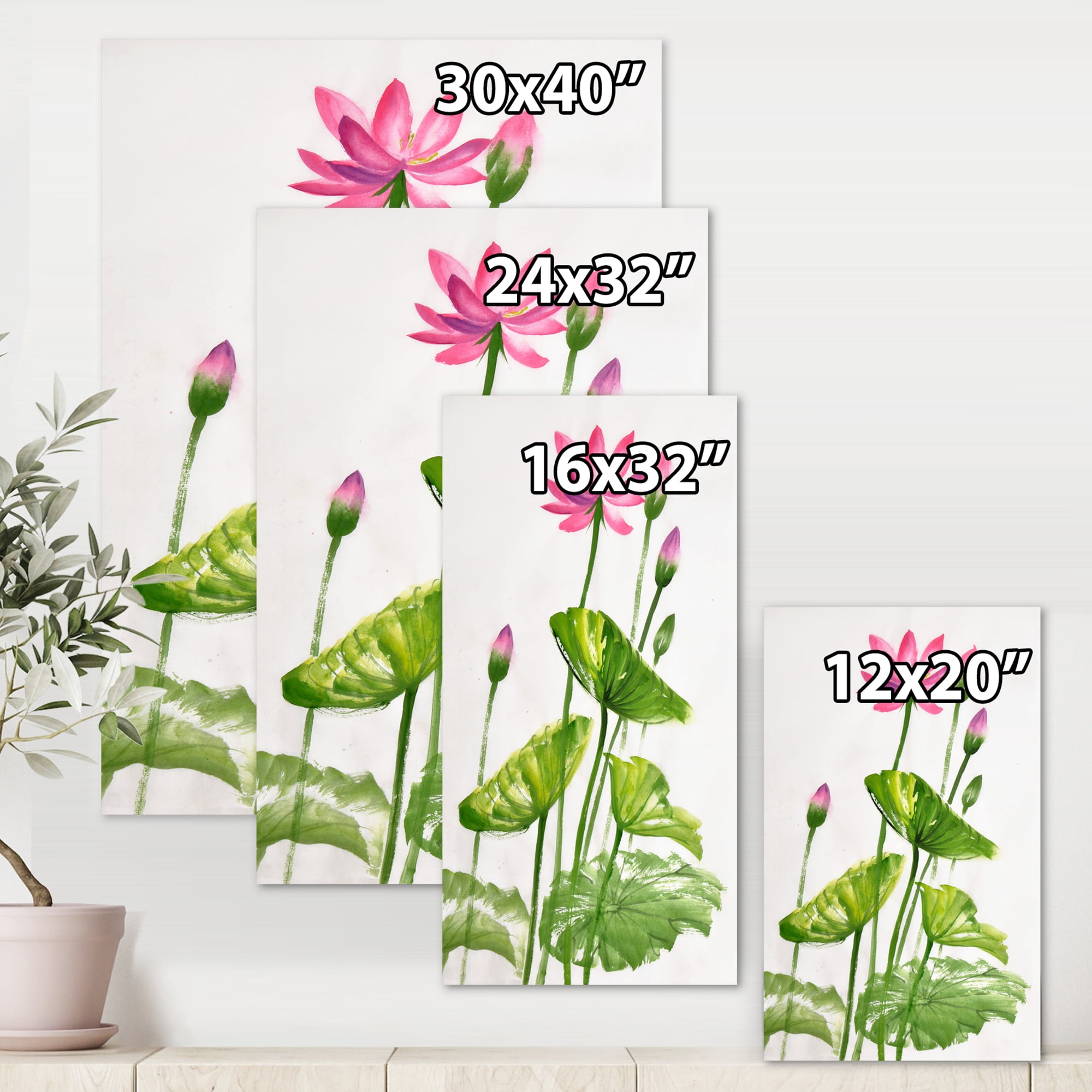 Designart ' Pink Vintage Lotuses In The Pond VII ' Traditional Canvas Wall Art Print