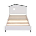 thumbnail image 3 of Full Size Platform Bed, Solid Wood Platform Bed with House-Shaped Headboard and Slats Support for Girls and Boys, White＋Gray, 3 of 6