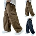 thumbnail image 5 of Odeerbi 5-16 Years Kids Boys Cargo Pants Athletic Sports Wide Leg Pants Spring Solid Color Loose Work Pants with Multiple Pockets, 5 of 5