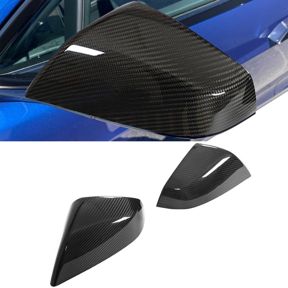 Ikon Motorsports Mirror Covers Compatible With 2021-2025 Tesla Model S All Models OE Style Dry Carbon Fiber Gloss Black Left Right Rear View Side Mirror Cover Cap Trim 2PCS 1Pair