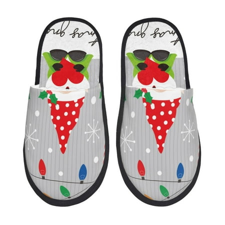 Balery Merry Christmas Gnome1 Slient Indoor Furry Fleece Comfort House Shoes Soft Non-Slip Home Shoes Cotton slippers House Slippers-- Medium