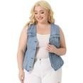 thumbnail image 3 of DARING DIVA Women's Plus Size V Neck Sleeveless Utility Denim Vests 1X Light Blue, 3 of 6