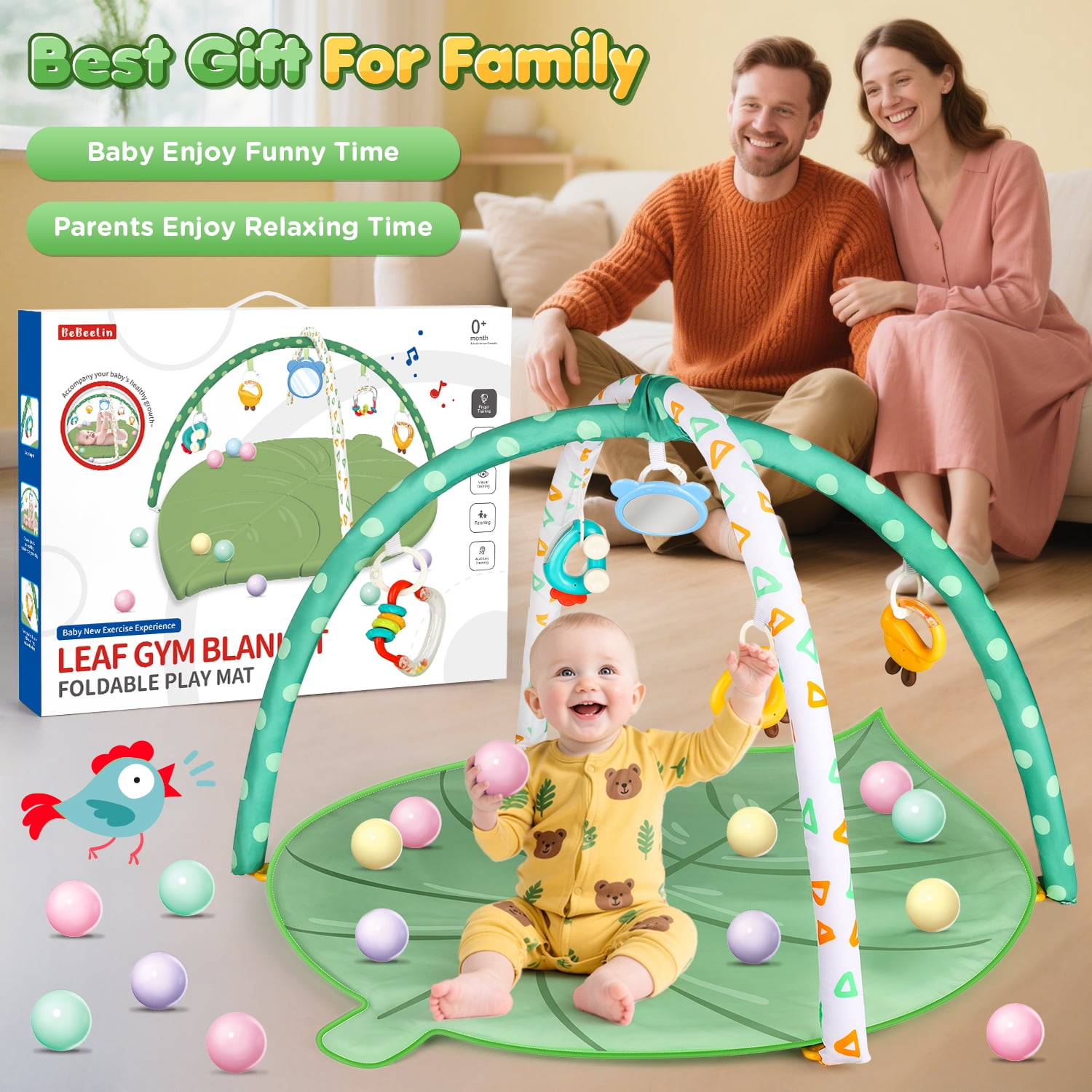 UUSUOO Baby Play Mat for 0-12 Months, Baby Gym Play Mat, Baby Activity Mat with 5 Infant Learning Sensory Toys & 20 Balls,Toddler Toys Birthday Gifts for Newborns 0-3-6-9-12 Months