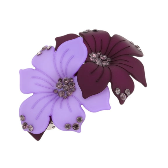 Unique Bargains 1 Pc Elegant Double Flower Hair Clips for Home Purple