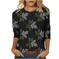 thumbnail image 2 of Leesechin Womens Shirts Fashion Printed Loose T-shirt 3/4 Sleeves Blouse Round Neck Casual Tops, 2 of 5