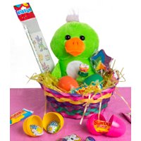 Cute Plush Duck Toy 26pc Easter Gift Basket Kit w Treats Fill, 4 Color Choices