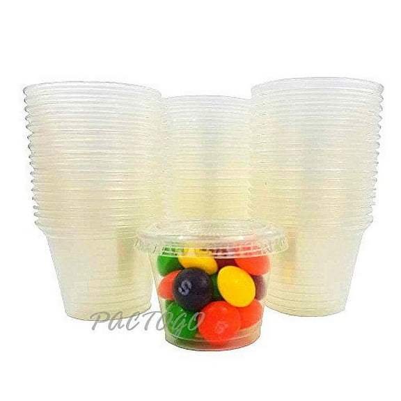 Empress 1 oz. Clear Plastic Disposable Portion Souffle Container Food Cups with Lids (Pack of 50 Sets)