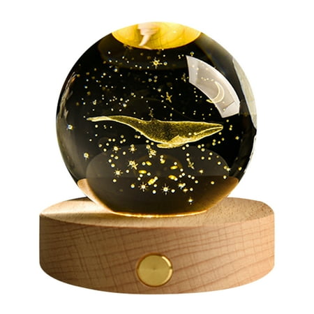 

PUREOY Faux Crystal Ball Night Light with Wooden Base 3D Engraved Solar System Planet Clear Globe Sphere Bedside LED Lamp Desktop Decoration Birthday Gift
