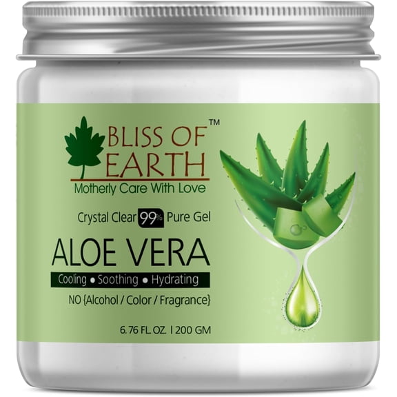 Bliss of Earth 99% Aloe Vera Gel, Fragrance-Free & Alcohol-Free, Carbomer-Free Face, Body & Hair Moisturizer, 6.76 fl oz