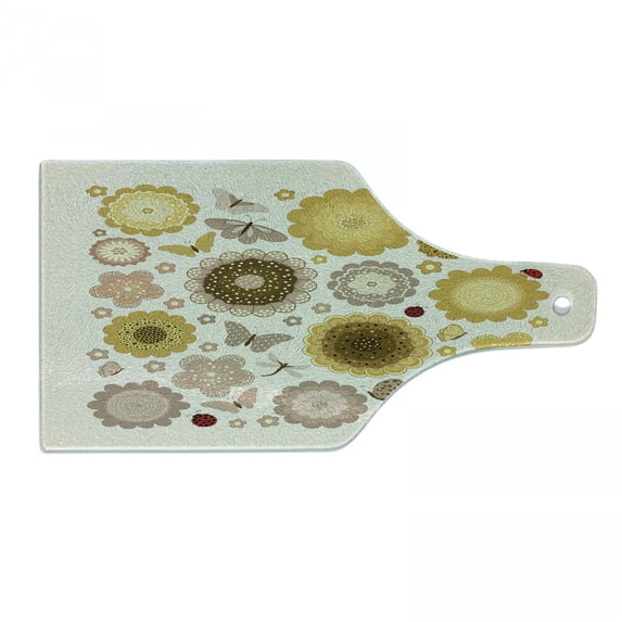 Floral Cutting Board, Vintage Style Scattered Butterflies and Flower, Decorative Tempered Glass Cutting and Serving Board, in 3 Sizes, by Ambesonne