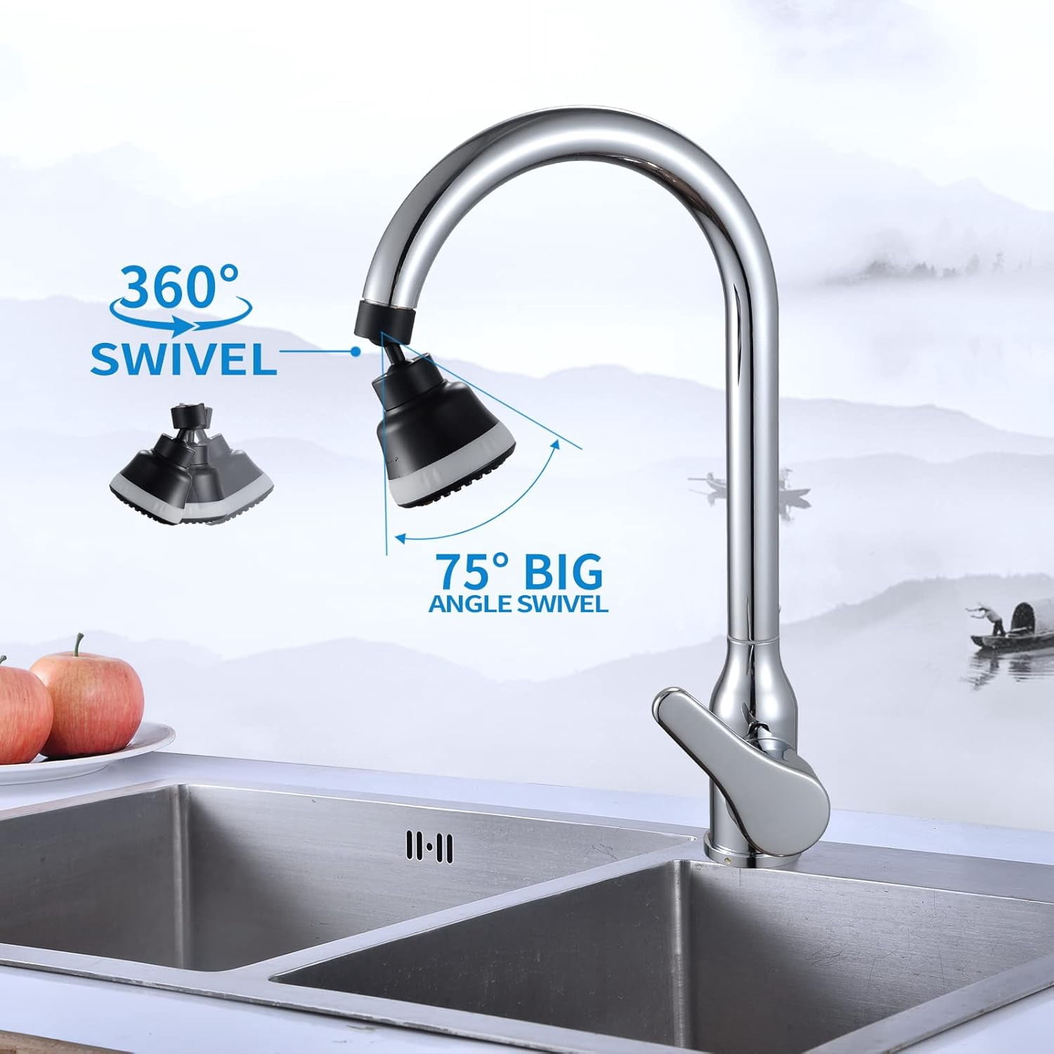ABCISI 4 Spray Modes Faucet Aerator,360 Degree Faucet Sprayer Attachment,Big Angle Kitchen Faucet Aerator,Swivel Faucet Extender,Sink Sprayer Attachment for faucet,55/64 inch Female Thread (Black)