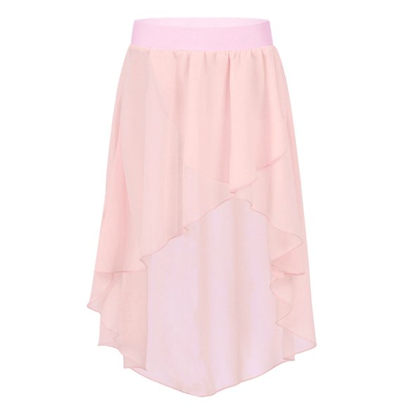 Jizyo Jupes de Danse en Chiffon pour Filles, Jupes de Ballet à Volants Hauts Bas avec Ceinture Élastique Rose 10