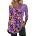 thumbnail image 2 of Kilaqueen Halloween Shirts for Women Dressy Casual Button Long Sleeve Tunic Tops with Leggings Baggy V Neck Ladies Blouse Spooky Pattern Halloween Costumes, 2 of 6