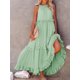 thumbnail image 3 of Vestido camisero de mujer con escote en V y botones y dobladillo con volantes sueltos para fiestas de vacaciones de media manga, 3 of 5