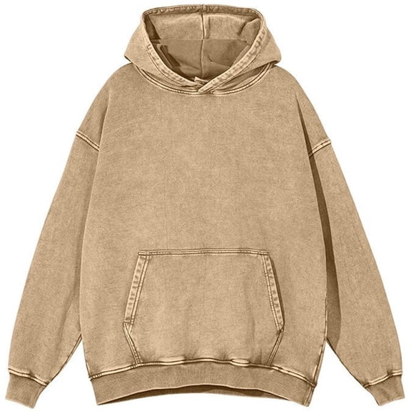 Silver Basic Men's and women's pure cotton lightweight hooded sweatshirt, casual and fashionable pullover XL,Khaki-1