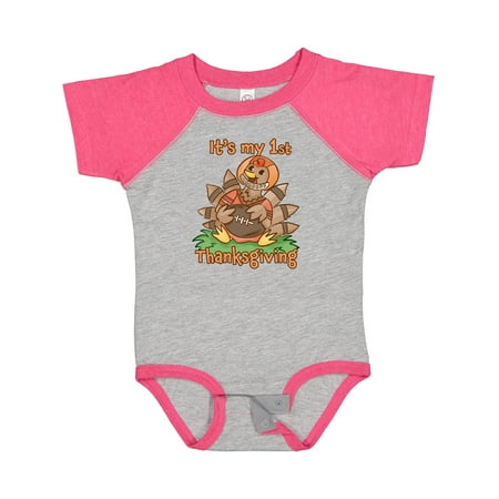 

Inktastic It s My 1st Thanksgiving Cute Football Turkey Gift Baby Boy or Baby Girl Bodysuit